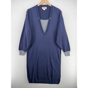 FALL RIVER KNITTING MILLS Dress L Sweater Shift Midi Sailor Cotton Blue USA VTG